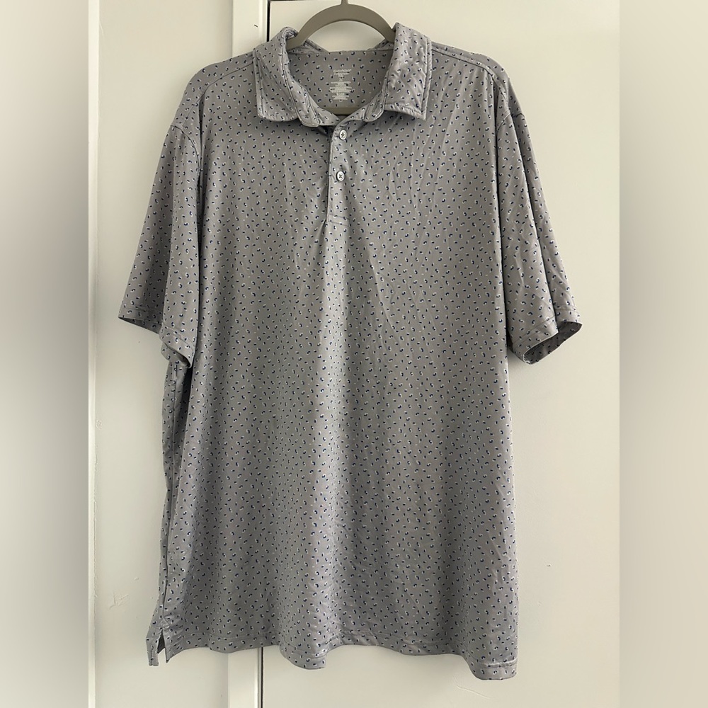 Men's Gray Members Mark Performance Polo Shirt Geometric Print Short Sleeve XL